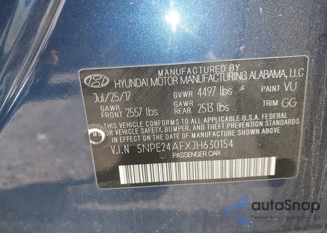 2018 Hyundai Sonata Se z USA, uszkodzony, nr VIN 5NPE24AFXJH630154